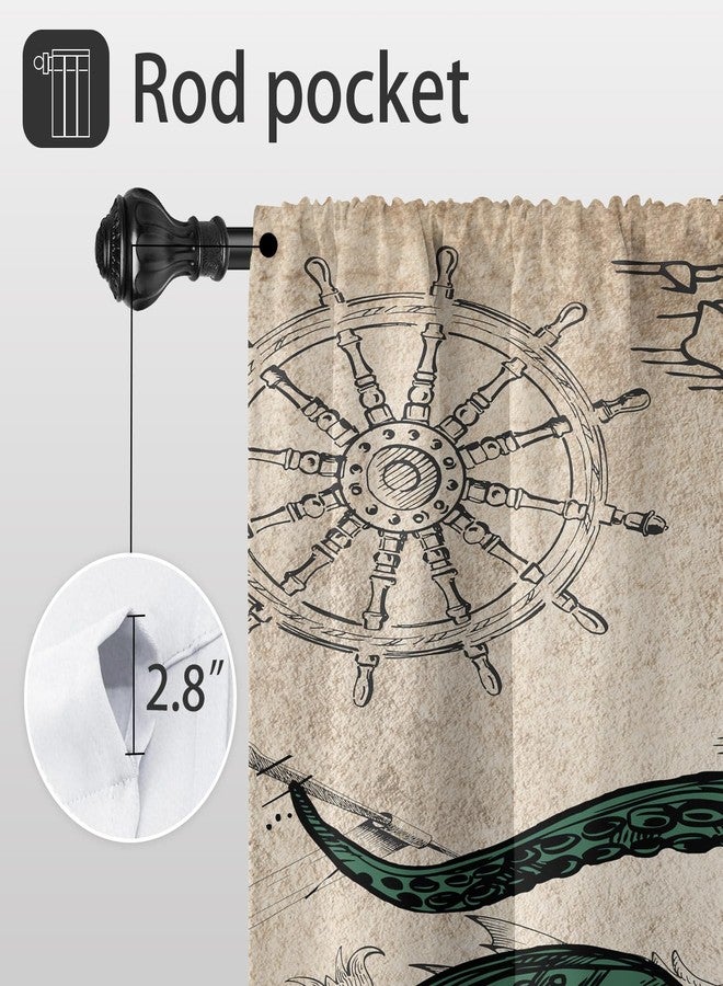 Coxila Vintage Octopus Kitchen Window Curtains 27.5 x 39 Inch Small Short Mini Cafe Rod Pocket Retro Nautical Ocean Coastal for Living Bedroom Room Home Treatment Set of 2 Curtain Panels Drapes Tiers - Image 3